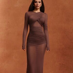 Elegant Brown Long Sleeve Dress